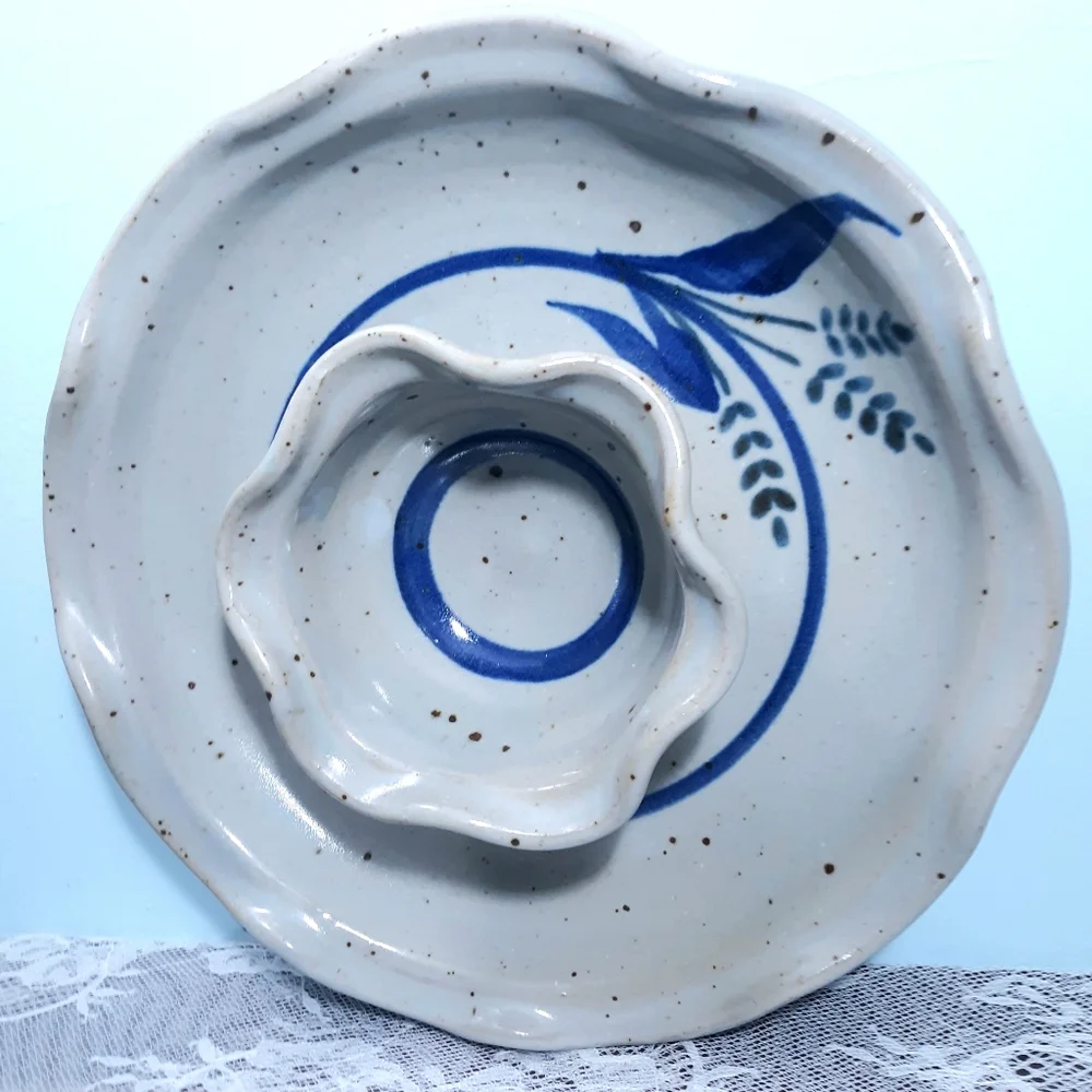Joel Edwards Chip and Dip Plate Hand Thrown Studio Art Pottery Bowl Wheatberry